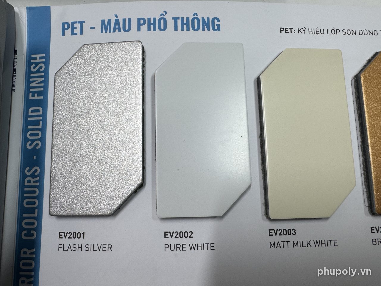 Catalogue Alcorest 2026: ô mẫu PET EV2001 FLASH SILVER, EV2002 PURE WHITE, EV2003 MATT MILK WHITE
