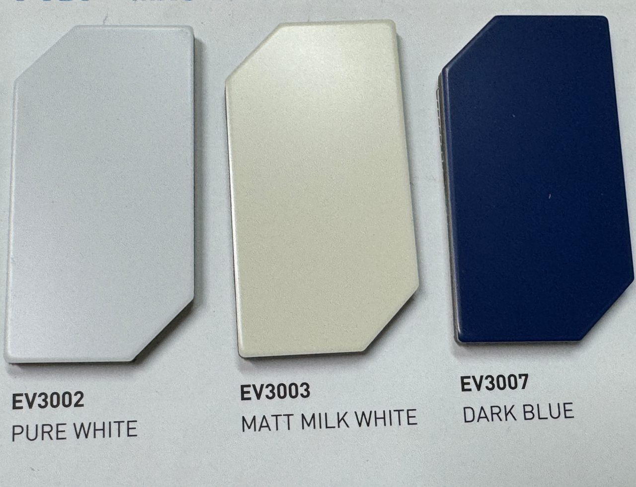 Catalogue Alcorest 2026: PVDF màu trơn EV3002 PURE WHITE, EV3003 MATT MILK WHITE, EV3007 DARK BLUE