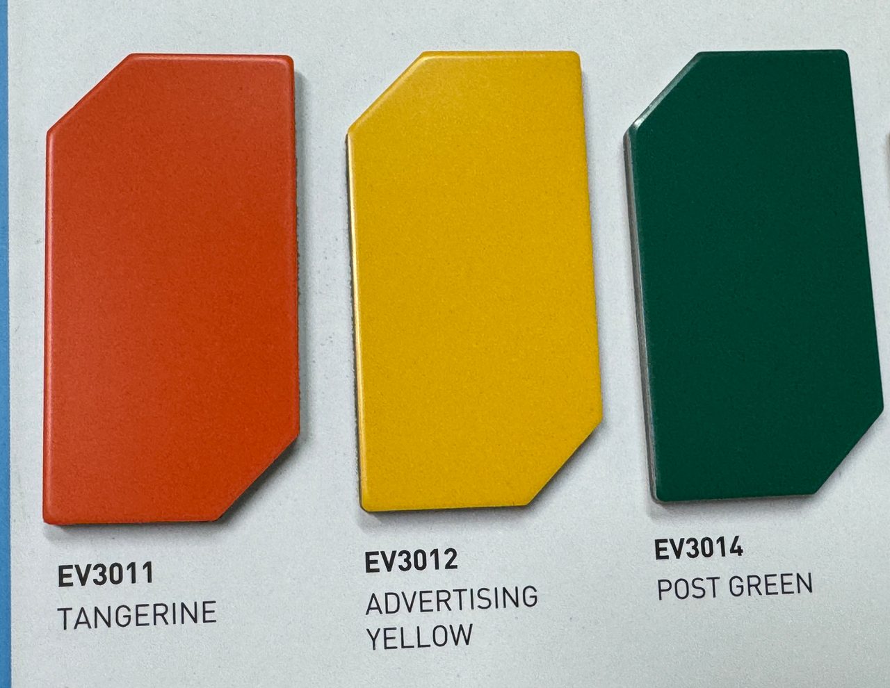 Catalogue Alcorest 2026: PVDF màu trơn EV3011 TANGERINE, EV3012 ADVERTISING YELLOW, EV3014 POST GREEN
