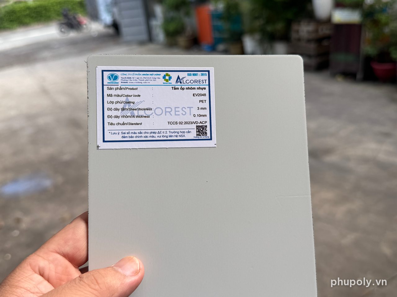Tem gốc Alcorest sau tấm mẫu Alu vân đá trắng EV2048 ghi lớp phủ PET, dày 3mm